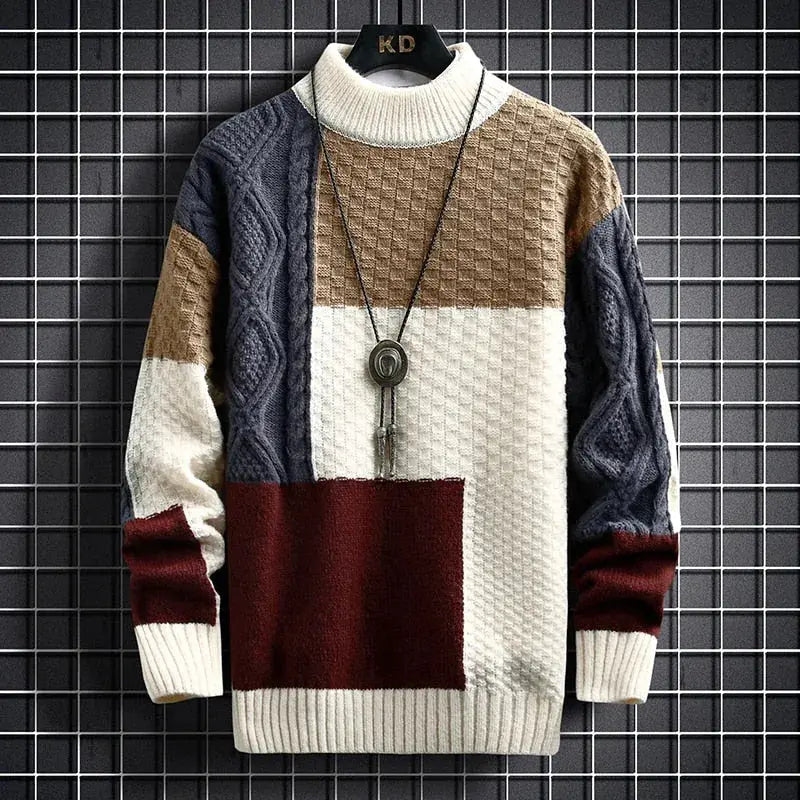 Męski Sweter z Golfem – Stylowy Colorblock Sweter Zimowy