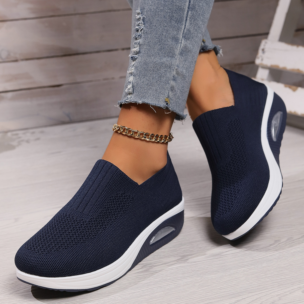 Sneakersy Damskie Slip On Koturn Wsuwane Wygodne Casual