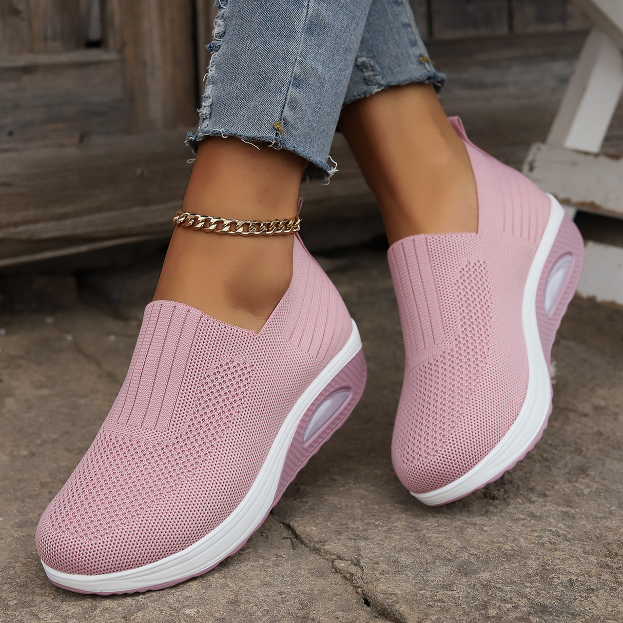 Sneakersy Damskie Slip On Koturn Wsuwane Wygodne Casual
