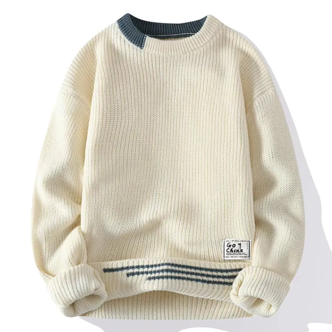Męski Sweter Dzianinowy – Casual Wygodny Sweter z Paskami