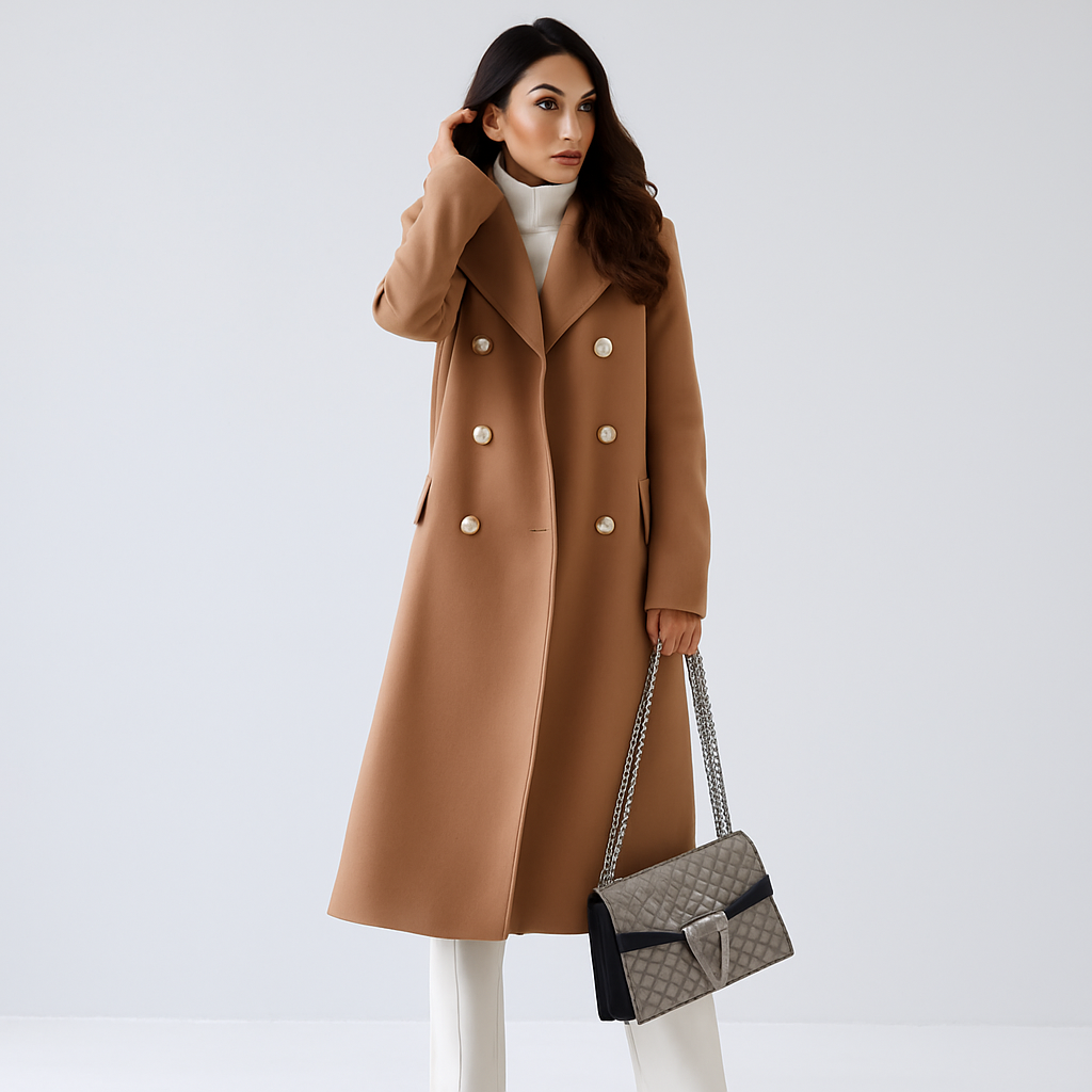 Długa damska marynarka z podwójnym zapięciem – elegancka i ponadczasowa