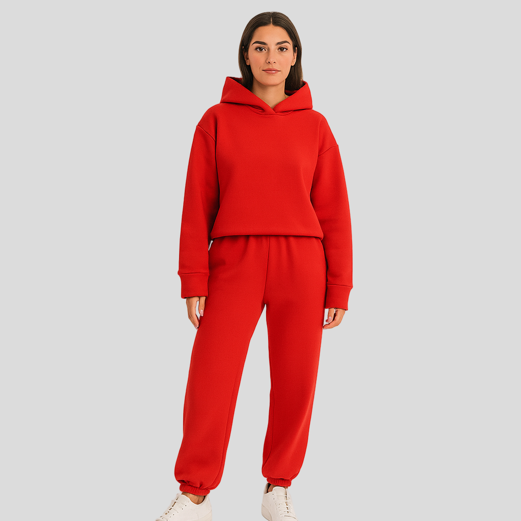 Damski zestaw loungewear – wygodna bluza z kapturem i spodnie
