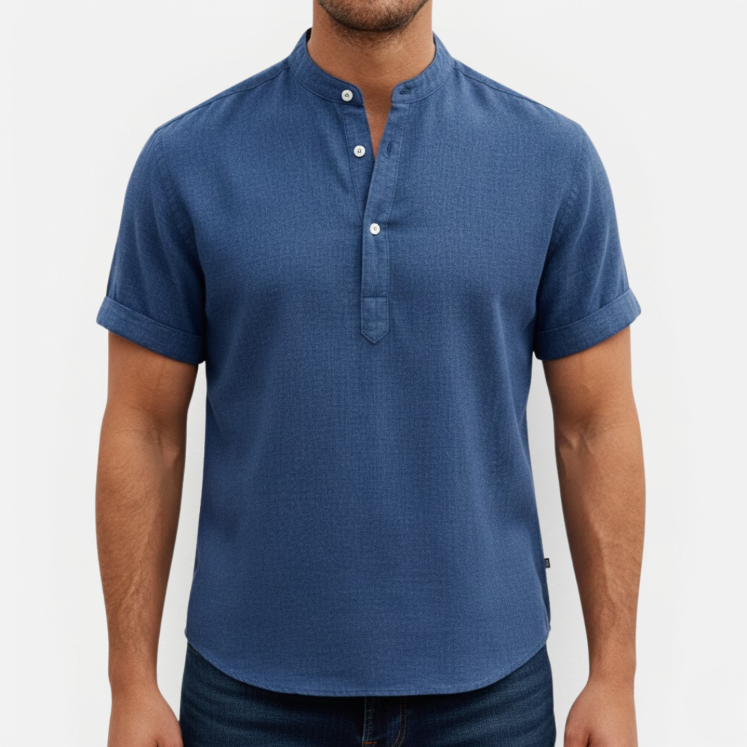 Męska lniana koszula z krótkim rękawem – Henley i casual