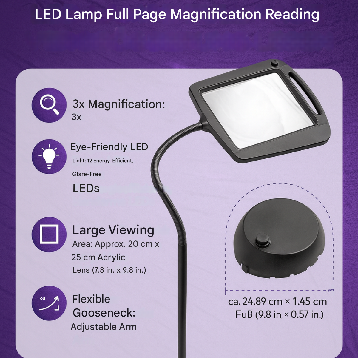 LED lampa do czytania z lupą i elastycznym ramieniem (3x powiększenie)