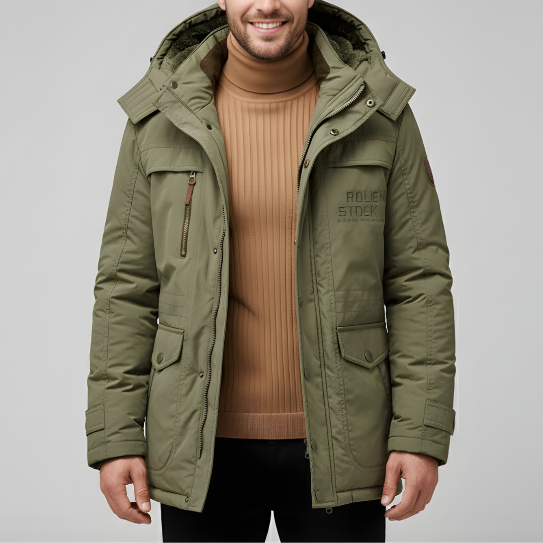 Męska parka zimowa z kapturem i kieszeniami