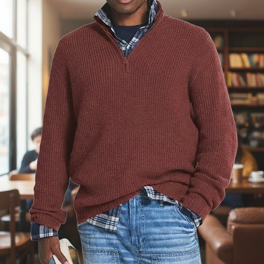 Męski Sweter Kaszmirowy Business Casual z Zamkiem