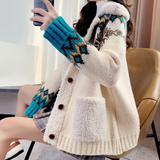 Damski Kardigan Dziany – Ciepły Sweter z Wzorem i Kieszeniami