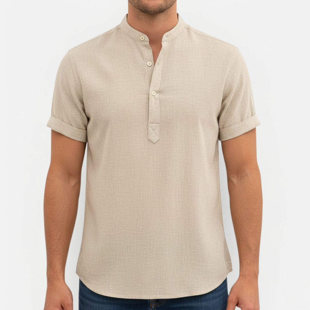 Męska lniana koszula z krótkim rękawem – Henley i casual