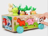 Drewniany Wózek do Zbioru i Sortowania – Edukacyjna Zabawka ze Zwierzętami i Warzywami