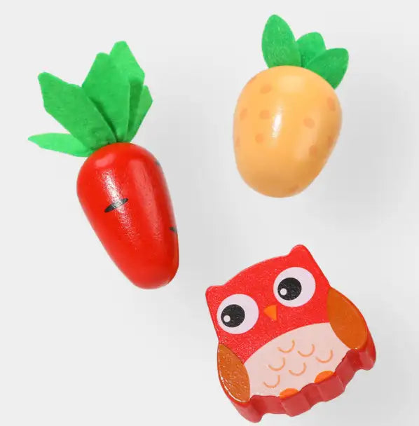 Drewniany Wózek do Zbioru i Sortowania – Edukacyjna Zabawka ze Zwierzętami i Warzywami