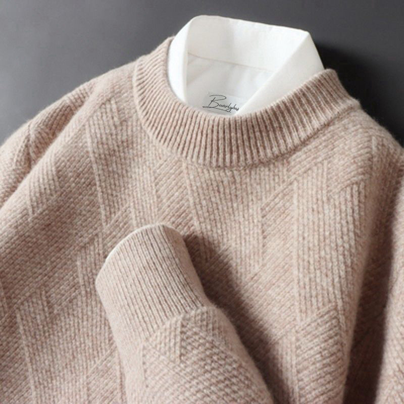 Gładki sweter męski – Miękki dzianinowy sweter z subtelnym wzorem