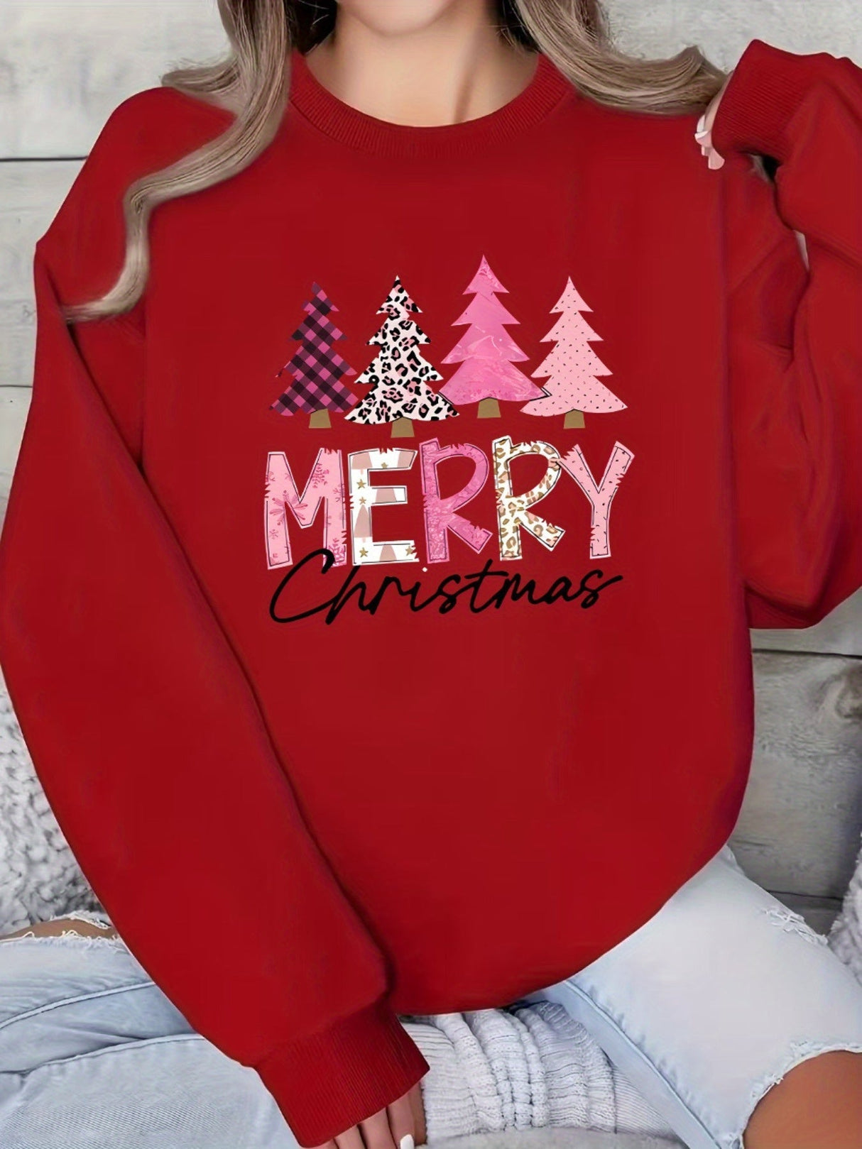 Damski sweter świąteczny – wygodny zimowy sweter z nadrukiem