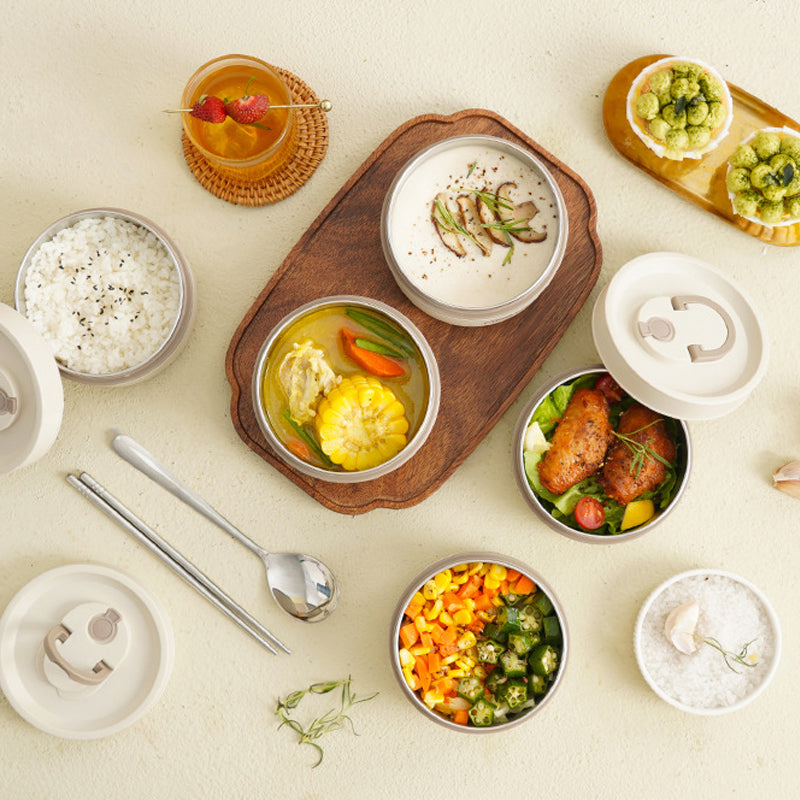 Wielowarstwowy izolowany lunchbox z torbą – szczelny, ze stali nierdzewnej, utrzymuje jedzenie ciepłe lub zimne przez wiele godzin, idealny do szkoły, pracy i w podróży