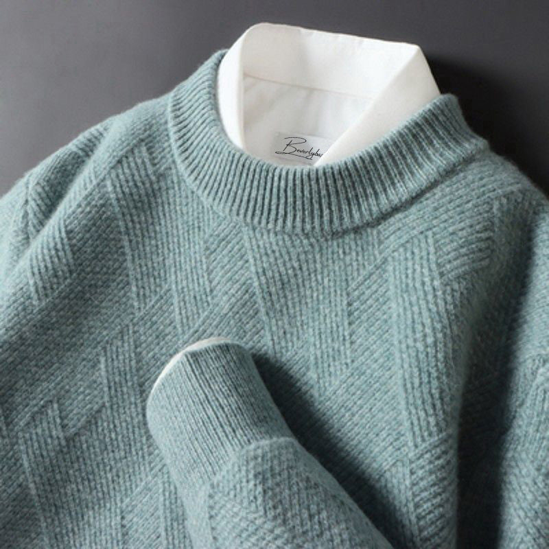 Gładki sweter męski – Miękki dzianinowy sweter z subtelnym wzorem