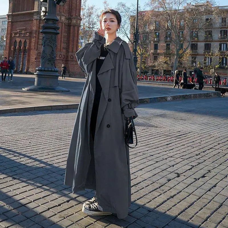 Maxi-długi Oversized Trencz dla Eleganckiego Stylu
