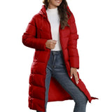Długa zimowa kurtka damska – ciepła pikowana kurtka z kapturem