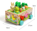 Drewniany Wózek do Zbioru i Sortowania – Edukacyjna Zabawka ze Zwierzętami i Warzywami