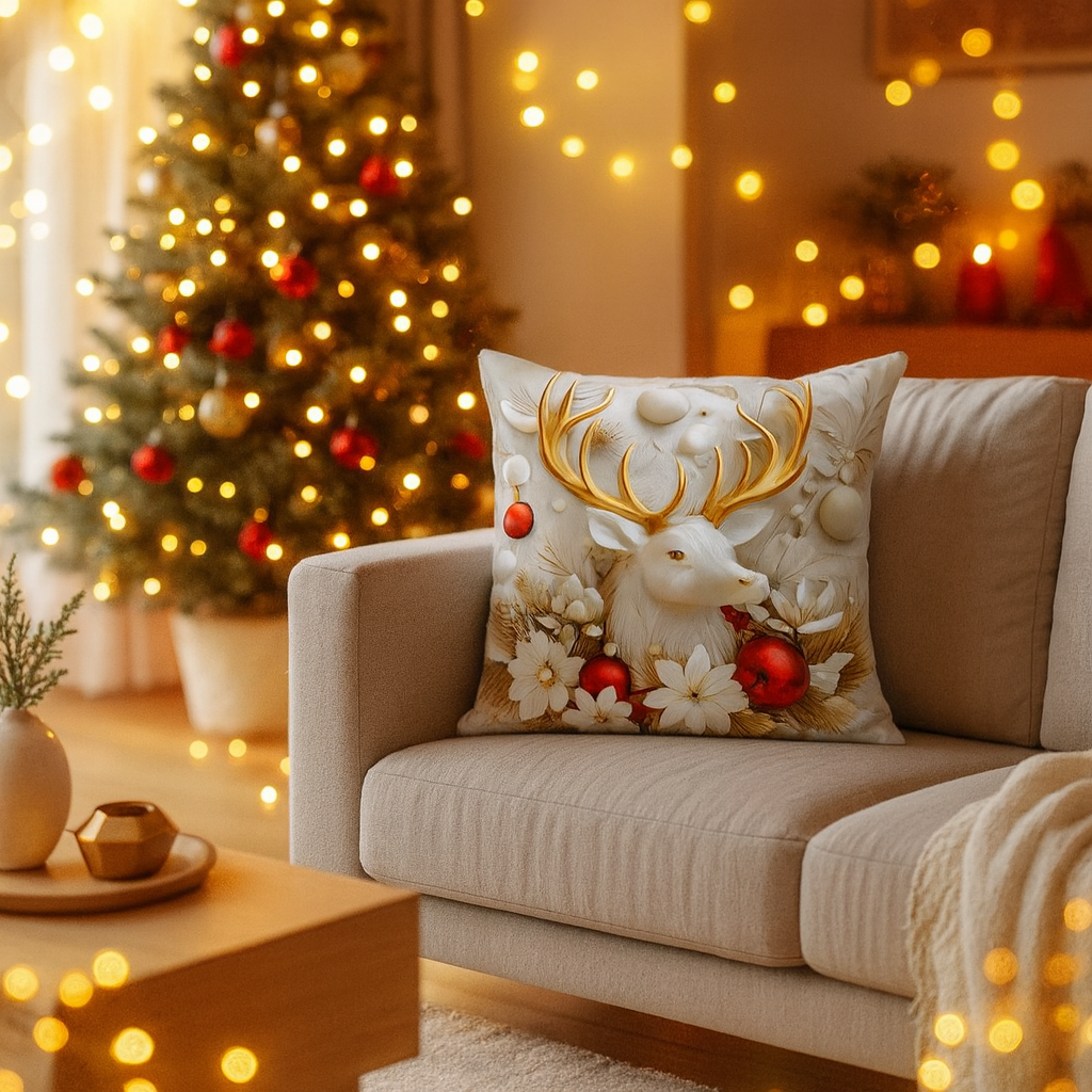 Świąteczna Poszewka na Poduszkę – Dekoracyjna Zimowa Poszewka z Festywnymi Wzorami