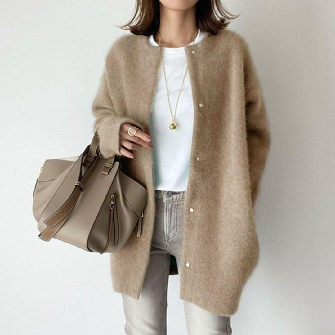 Oversize Sweter Z Guzikami Relaxed Fit Damski Casual