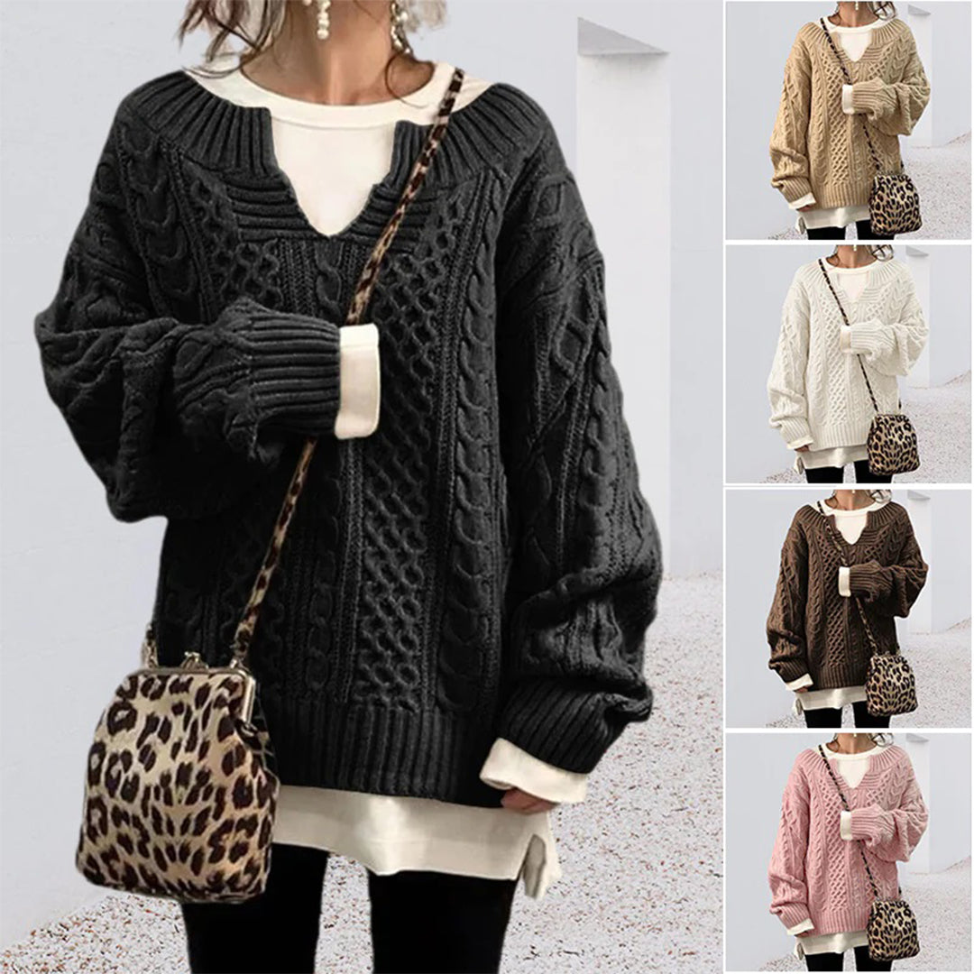 Oversize Dzianinowy Sweter z Okrągłym Dekoltem