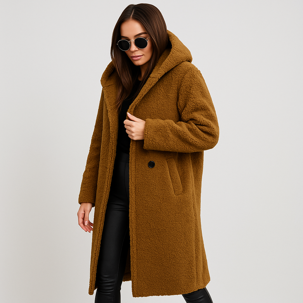 Długa damska zimowa kurtka z kapturem – ciepła, miękka i stylowa