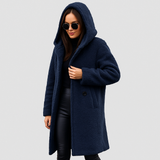 Długa damska zimowa kurtka z kapturem – ciepła, miękka i stylowa