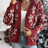 Świąteczny Kardigan z Płatkami Śniegu – Ciepły Damski Sweter Zimowy