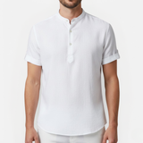 Męska lniana koszula z krótkim rękawem – Henley i casual