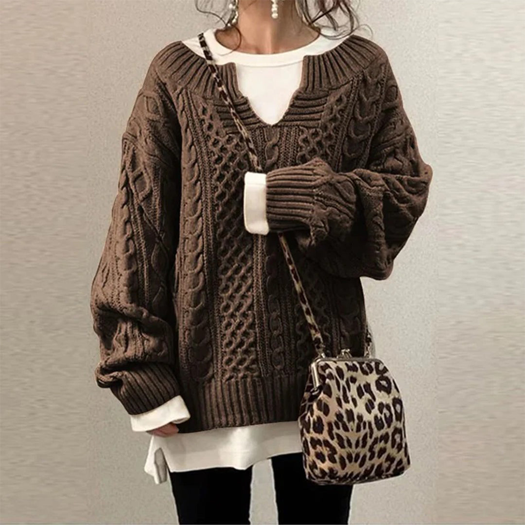 Oversize Dzianinowy Sweter z Okrągłym Dekoltem