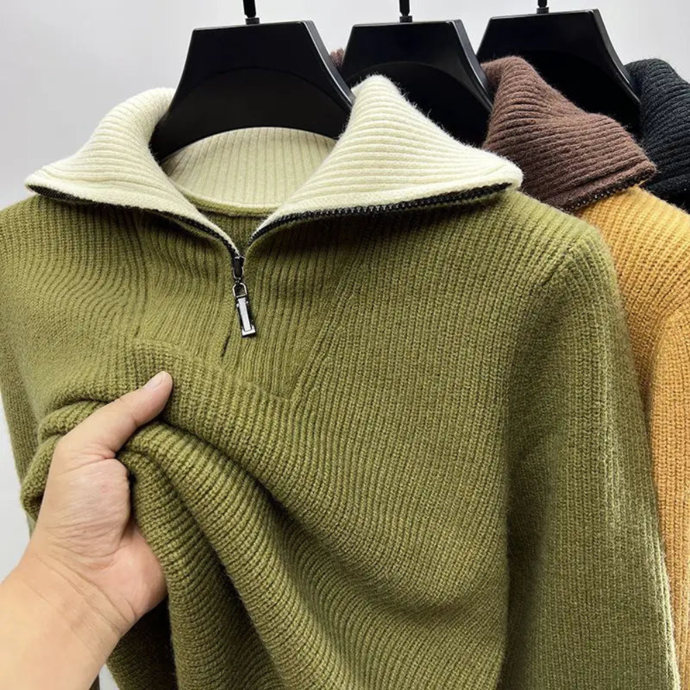 Męski sweter z półzamkiem – Dziany sweter z wysokim kołnierzem