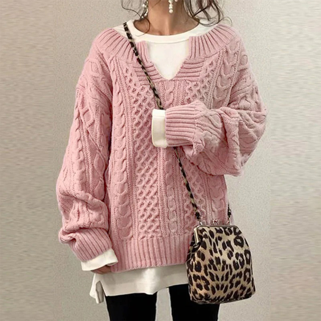 Oversize Dzianinowy Sweter z Okrągłym Dekoltem