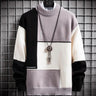 Ciepły Miękki Sweter Patchworkowy Slim Fit Okrągły Dekolt
