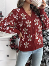 Świąteczny Kardigan z Płatkami Śniegu – Ciepły Damski Sweter Zimowy