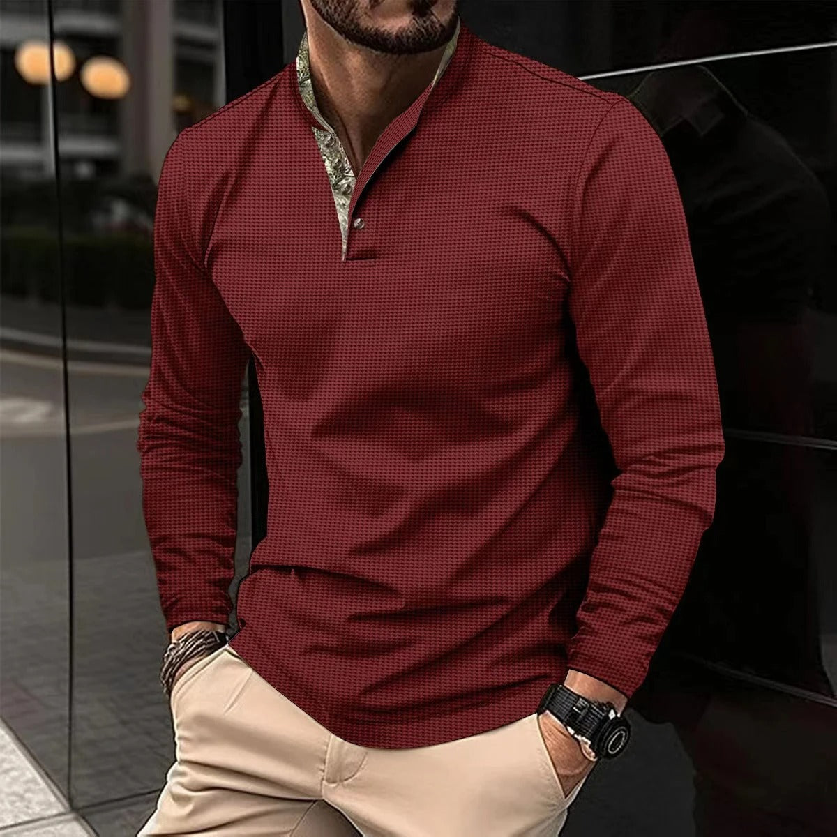 Stylowy polo z długim rękawem z kolorowymi detalami dla mężczyzn