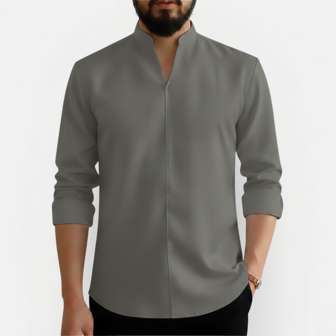 Męska koszula Slim Fit z dekoltem V – Niegniecąca się i nowoczesna