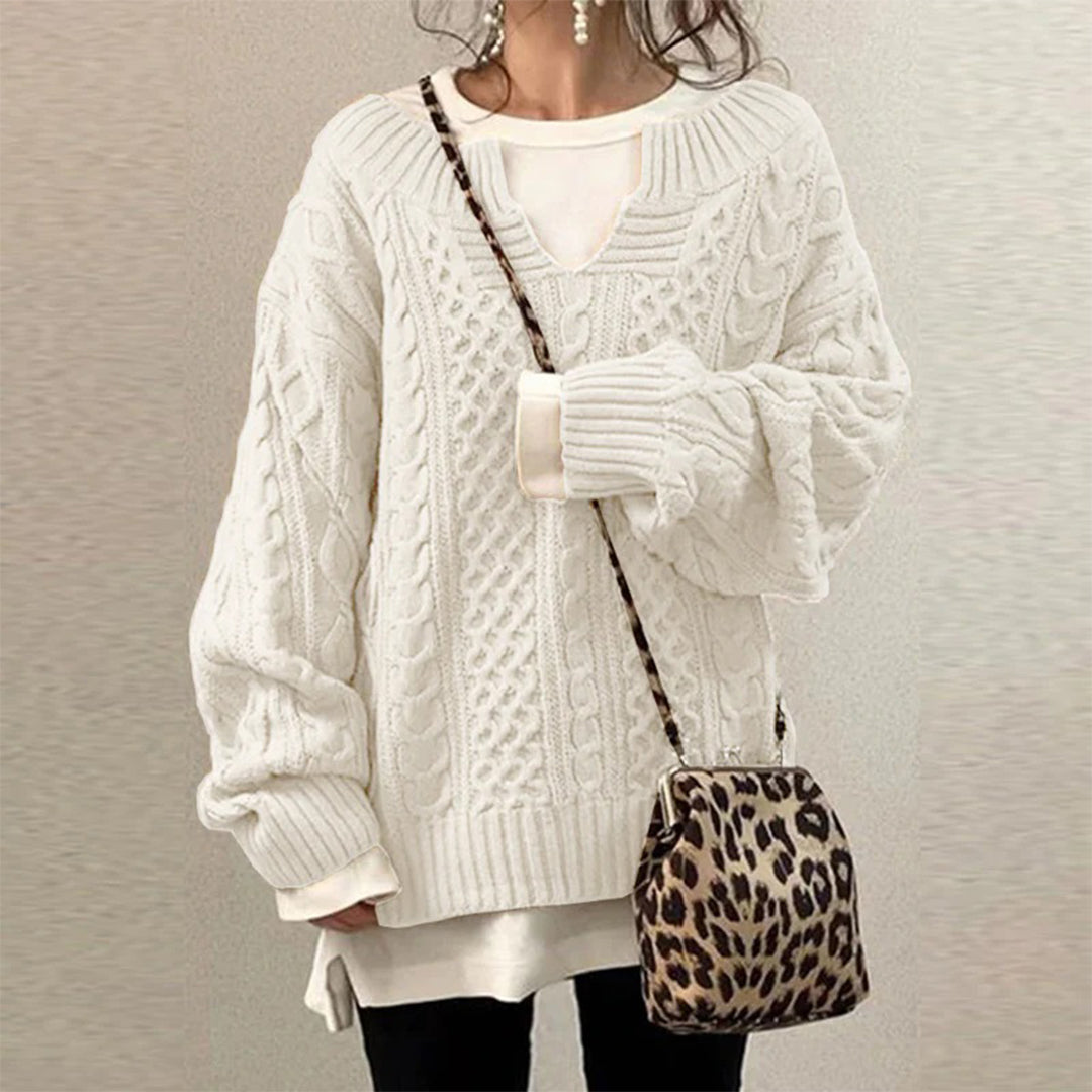 Oversize Dzianinowy Sweter z Okrągłym Dekoltem