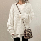 Oversize Dzianinowy Sweter z Okrągłym Dekoltem