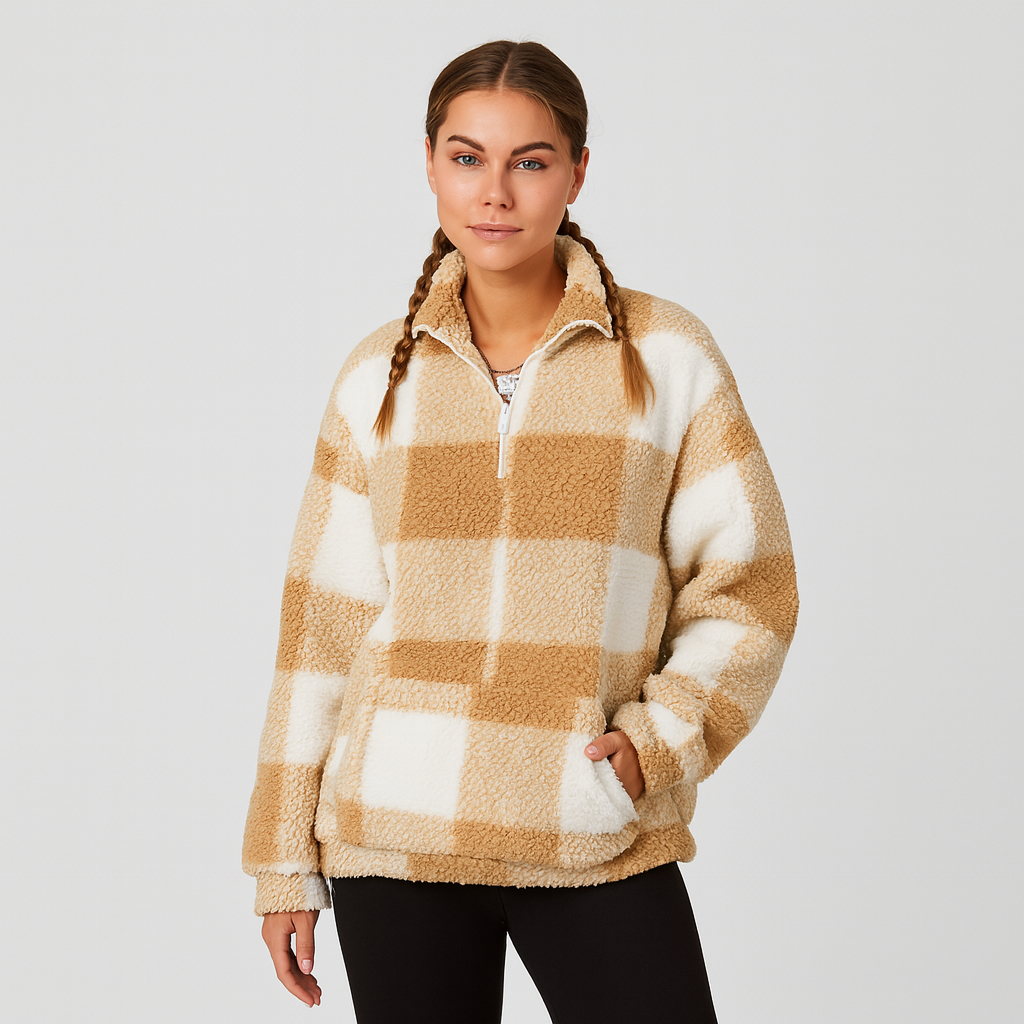 Damski polar w kratę – miękki, ciepły i wygodny design