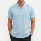 Męska lniana koszula z krótkim rękawem – Henley i casual