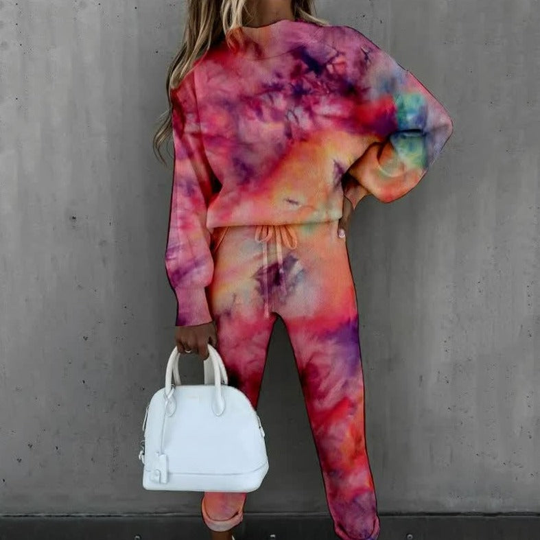 Damski zestaw loungewear – Miękki dwuczęściowy komplet z nadrukiem gwiazd