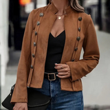 Elegancki płaszcz damski z efektem zamszu – wygodny na jesień i zimę