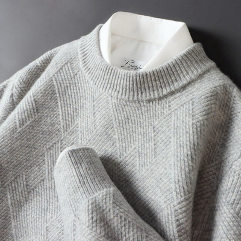 Gładki sweter męski – Miękki dzianinowy sweter z subtelnym wzorem
