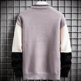 Ciepły Miękki Sweter Patchworkowy Slim Fit Okrągły Dekolt