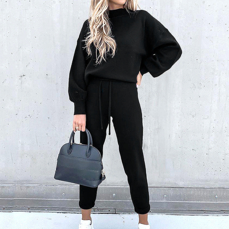 Damski miękki dres 2-częściowy golf z wysokim stanem spodnie loungewear