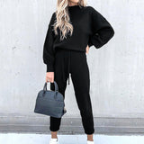 Damski miękki dres 2-częściowy golf z wysokim stanem spodnie loungewear