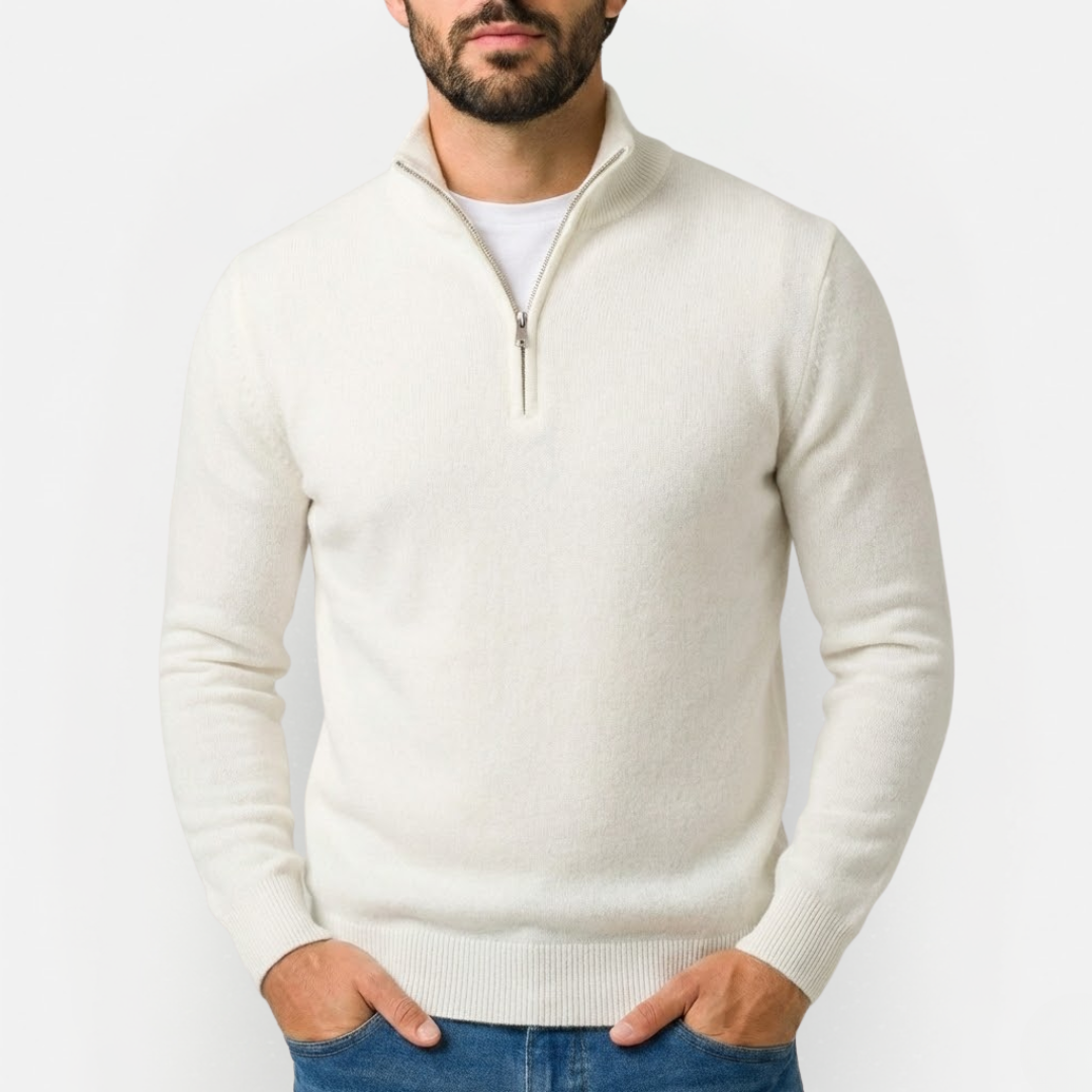 Męski sweter z 1/4 zamkiem i stójką