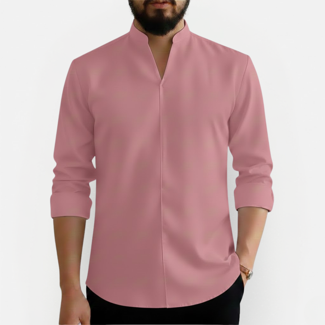 Męska koszula Slim Fit z dekoltem V – Niegniecąca się i nowoczesna