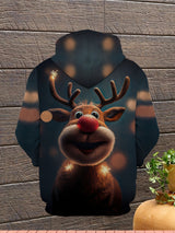 Świąteczna bluza z kapturem z nadrukiem renifera – ciepła uniseks bluza na Boże Narodzenie