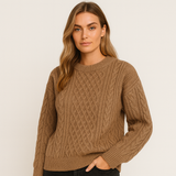 Damski Sweter Dzianinowy z Warkoczowym Splotem – Ciepły, Miękki i Stylowy