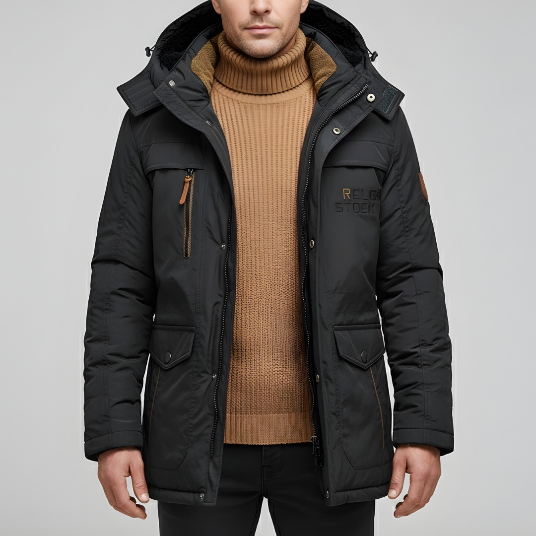 Męska parka zimowa z kapturem i kieszeniami